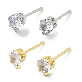Brass Stud Earring Findings, with Rhinestone and 925 Sterling Silver Pin, with Horizontal Loops