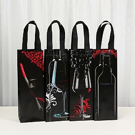 Нетканые многоразовые складные подарочные пакеты для винных бутылок с ручкой, портативная водонепроницаемая сумка для покупок для упаковки подарков, прямоугольник с узором в виде бокала