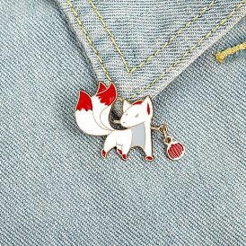 Cute Red Fox with Lantern Enamel Pin Badge for Festive Occasions