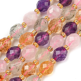 Natural Amethyst & Rose Quartz & Prehnite & Citrine Beads Strands, Faceted, Oval, with Seed Beads