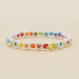 Bohemian Colorful Acrylic Bracelet with 7mm Mixed Peach Heart Beads