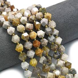 Природные бамбуковых листьев агат бисер нитей, восьмиугольник, граненые, с бисером