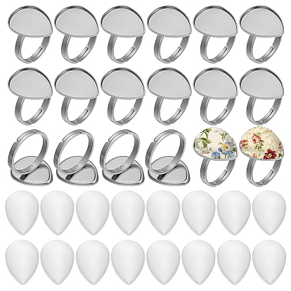 DIY Teardrop Cuff Ring Making Kits, including 304 Stainless Steel Pad Ring Setting, Glass Cabochons