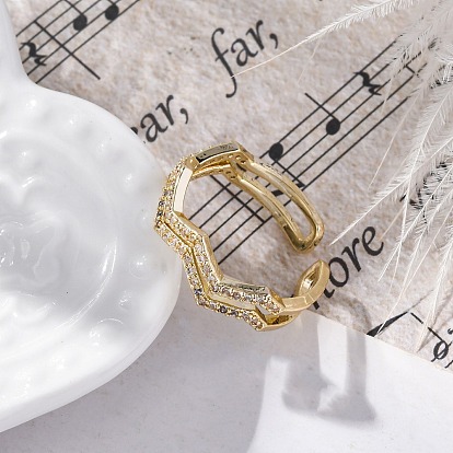 Кольца-манжеты с микропаве из латуни и прозрачными кубическими цирконами для женщин, долговечный, стойки покрытие, без свинца и без кадмия