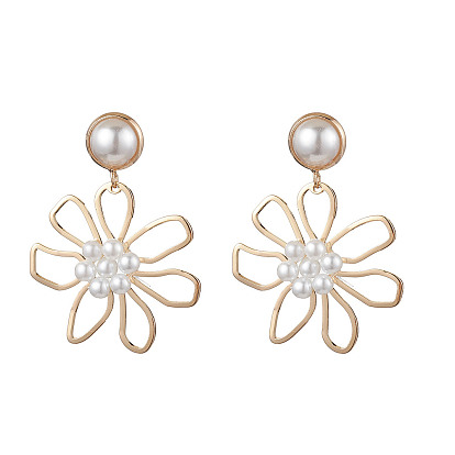 Brass with Glass Dangle Earrings for Women, Flower