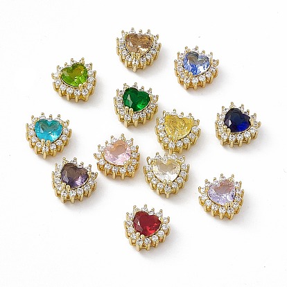 Стойки обшивки латунь микро проложить кубического циркония бусы, со стеклом, реальный 18 k позолоченный, долговечный, без кадмия, без никеля и без свинца, сердце