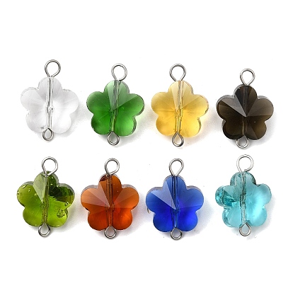 Прозрачные стеклянные ссылки, подвески в форме цветка, с 304 двойными петлями из нержавеющей стали, разноцветные