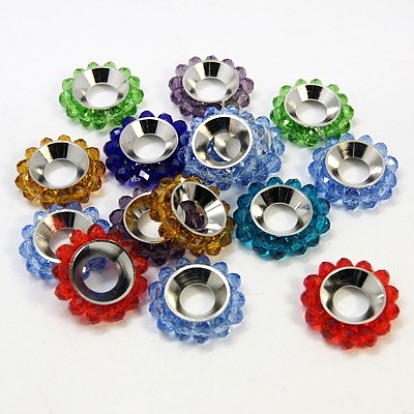 Граненые стеклянные бусины, с латунной фурнитурой , Платиновый металл, пончик, отверстие : 6 мм