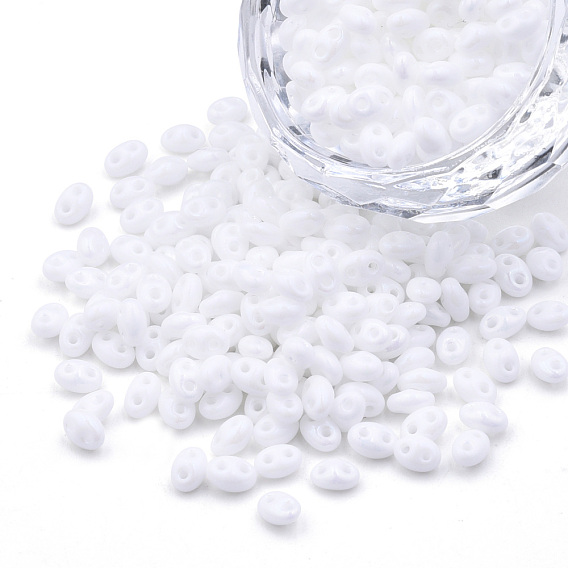 Opaque Luster Czech Glass Seed Beads, 2-Hole Duo Beads, Oval