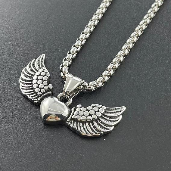 Модные ожерелья из нержавеющей стали с подвеской в виде сердца и крыльев ангела для мужчин