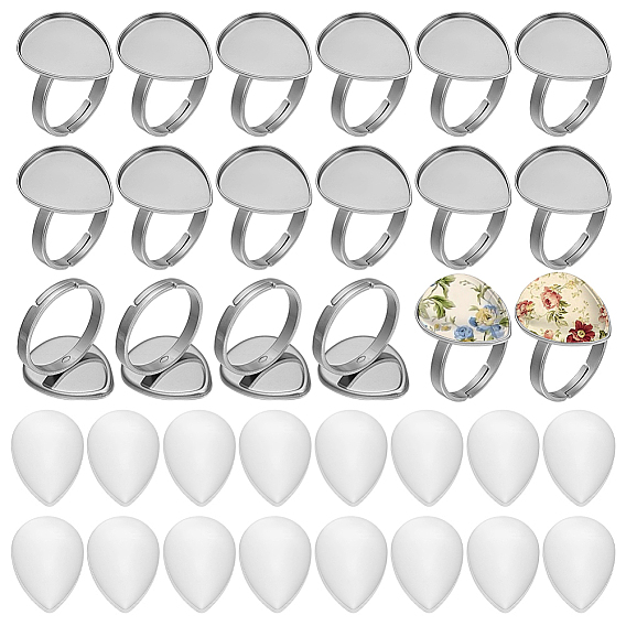 DIY Teardrop Cuff Ring Making Kits, including 304 Stainless Steel Pad Ring Setting, Glass Cabochons