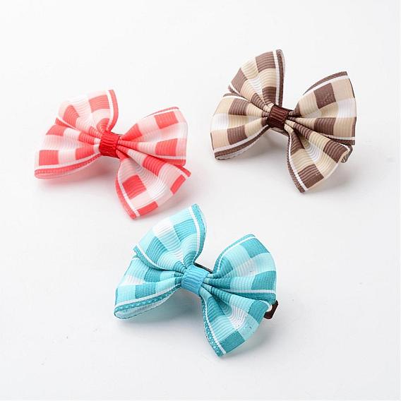 Iron Hair Barrette, with Handmade Woven Bowknot, Platinum, 56x42x16mm