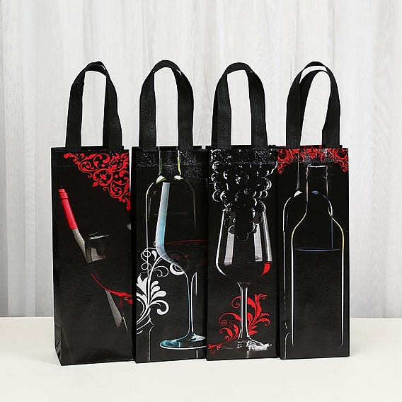 Нетканые многоразовые складные подарочные пакеты для винных бутылок с ручкой, портативная водонепроницаемая сумка для покупок для упаковки подарков, прямоугольник с узором в виде бокала