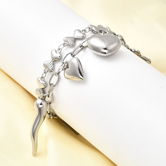 304 двухрядные браслеты из нержавеющей стали, браслеты с подвесками в виде сердца, медведя и перца