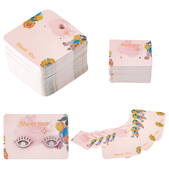 200 Pcs 2 Styles Paper Jewelry Display Cards, for Hanging Earring Display, Square & Rectangle with Word Meet You Pattern