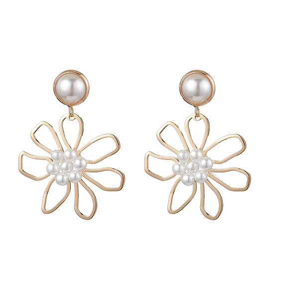 Brass with Glass Dangle Earrings for Women, Flower