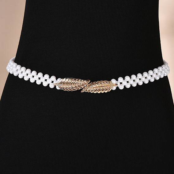 Эластичные ремни-цепочки из листового сплава и пластика с имитацией жемчуга, круглые бусины для платья, белые