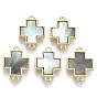 Brass Links, with Black Lip Shell, Nickel Free, Real 18k Gold Plated, Cross