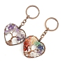 Natural & Synthetic Gemstone Pendant Keychains, with Brass Findings and Alloy Key Rings, Heart with Tree of Life