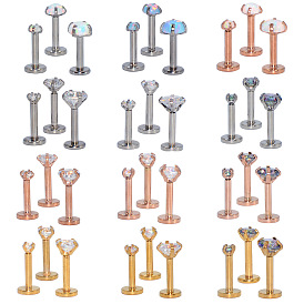 304 лабреты из нержавеющей стали с кубическим цирконием/синтетическим опалом с внутренней резьбой для женщин и мужчин