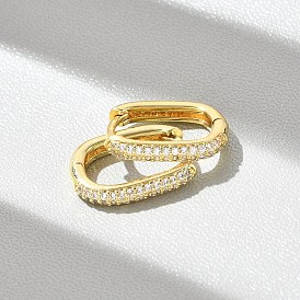 Овальные серьги-кольца из латуни с микропаве из прозрачных кубических цирконий, без свинца и без кадмия, долговечный