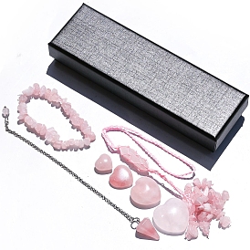 Pendule de radiesthésie en quartz rose naturel, grands pendentifs, pierre de massage cardiaque, bracelet et pendentifs, ensembles de décoration, pour les décos de thérapie de méditation reiki chakra