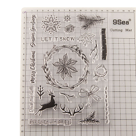 Clear Silicone Stamps, for DIY Scrapbooking, Photo Album Decorative, Cards Making, Stamp Sheets, Reindeer/Stag & Snowflake & Christmas Wreath