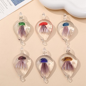 Handmade Lampwork Pendants, Teardrop with Jellyfish