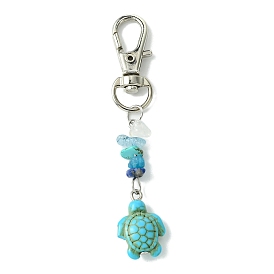 Sea Turtle Synthetic Turquoise Pendant Decorations, Alloy Swivel Lobster Claw Clasps Charms for Bag Ornaments