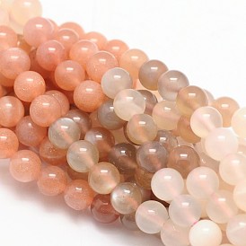 Round Natural Sunstone Bead Strands, Grade AA
