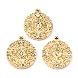 Ion Plating(IP) 316 Stainless Steel with Rhinestone Pendants, Flat Round Charm