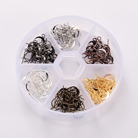 6 Color Brass Earring Hooks, with Horizontal Loop, Silver & Golden & Antique Bronze & Red Copper & Gunmetal