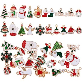 20 piezas colgantes de esmalte de aleación navideña, con diamante de imitación, muñeco de nieve y copo de nieve y árbol de navidad y campana, para joyería, collar, pulsera, arete, fabricación de regalos, manualidades