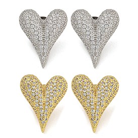 Rack Plating Heart Brass Micro Pave Cubic Zirconia Stud Earrings, Cadmium Free & Lead Free, Heart