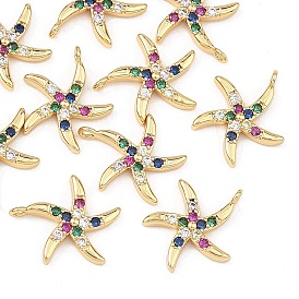 SHEGRACE Brass Colorful Cubic Zirconia Charms, Starfish Charms, Cadmium Free & Lead Free & Nickel Free