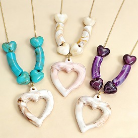 Acrylic Heart Pendant 304 Stainless Steel Round Snake Chain Necklaces, Golden