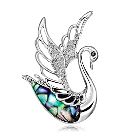 Alloy Rhinestone Brooch for Backpack Clothes, with Shell, Swan