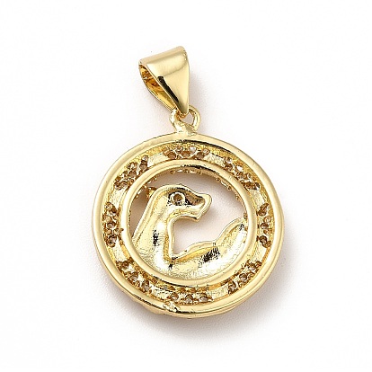 Brass Micro Pave Clear Cubic Zirconia Pendants, Ring with Cheetah Charm, Real 18K Gold Plated