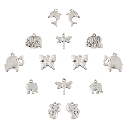 14Pcs 7 Styles 201 Stainless Steel Pendants, Mixed Shape