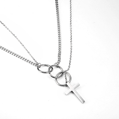 Titanium Steel Pendant Necklace, Ring with Corss