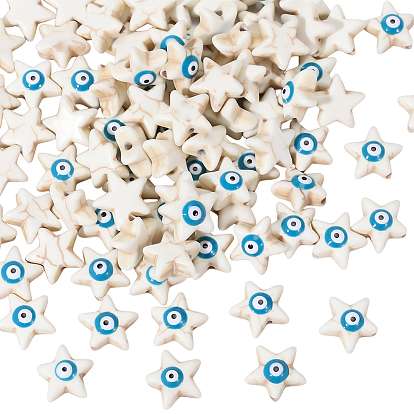 100 шт. синтетические бирюзовые эмалевые бусины нити, звезда с темно-бирюзовым сглазом