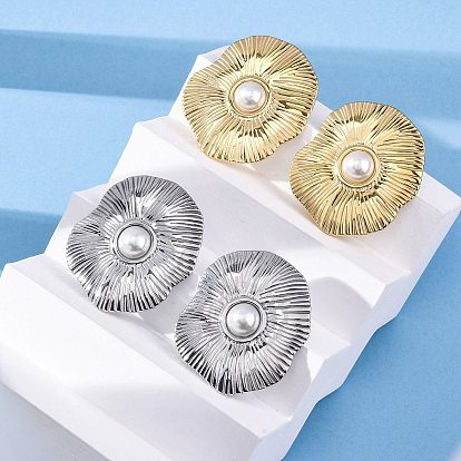 304 из нержавеющей стали серьги, с пластиковой имитационной жемчужиной, овальные, вакуумное покрытие pvd