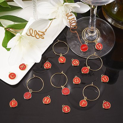 DIY Wine Glass Charms Making Kits, Including Brass Wine Glass Charm Rings, Number & Alphabet & Constellation Alloy Enamel Pendants