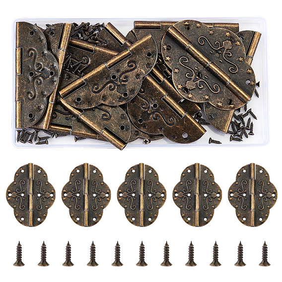 Iron Cabinet Drawer Butt Hinges Connectors, with Replacement Hinge Screws, Wooden Box Accessories