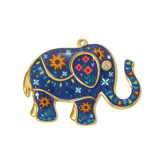 304 эмаль нержавеющей стали большие кулоны, Слон прелести, со стразами, ионное покрытие (ip)