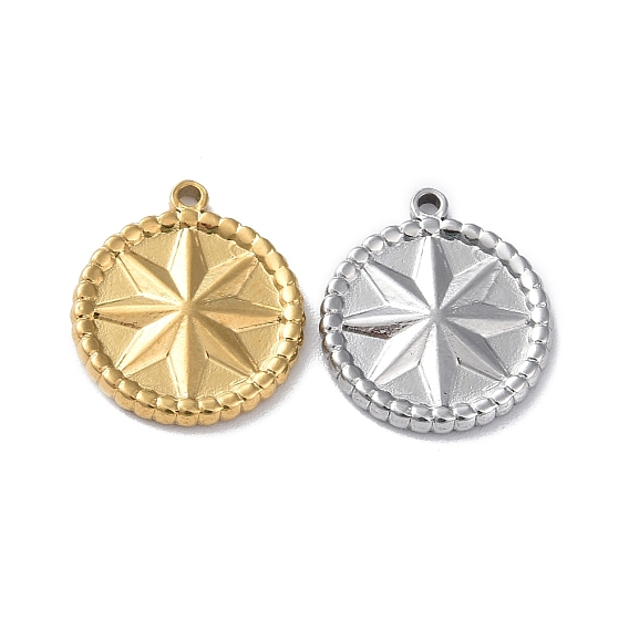 304 подвески из нержавеющей стали, плоский круглый с шармом в виде звезды