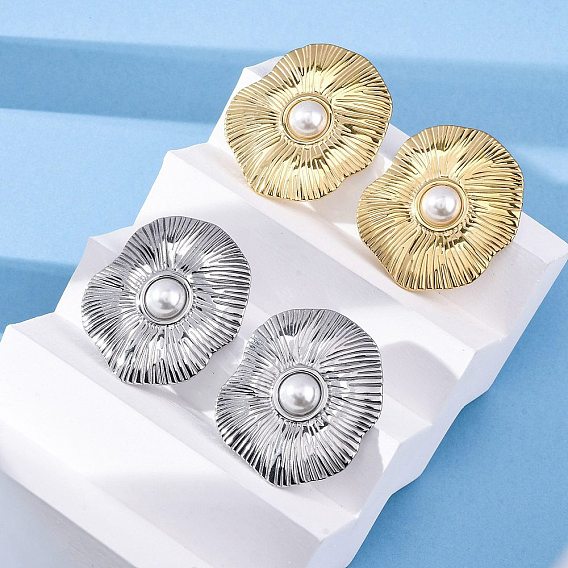 304 из нержавеющей стали серьги, с пластиковой имитационной жемчужиной, овальные, вакуумное покрытие pvd