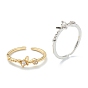 Brass Clear Cubic Zirconia Cuff Rings, Open Rings, Long-Lasting Plated, Butterfly