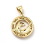 Brass Micro Pave Clear Cubic Zirconia Pendants, Ring with Cheetah Charm, Real 18K Gold Plated