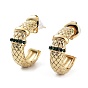 Glass Ring Stud Earrings, Golden 304 Stainless Steel Half Hoop Earrings